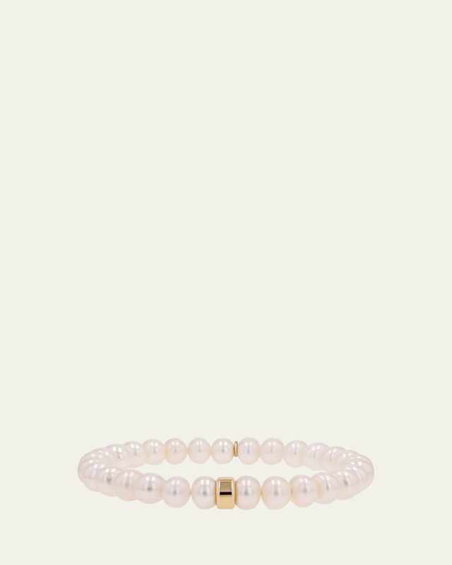 Pearl 8mm Beaded Bracelet with Plain Rondelle